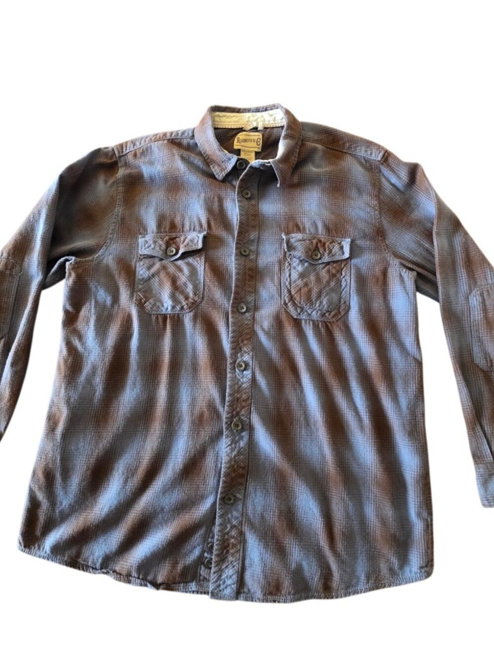 Roebuck & Co Heavy Flannel Shirt Mens XL Brown Plaid Workwear Button Up Cotton - Picture 10 of 13
